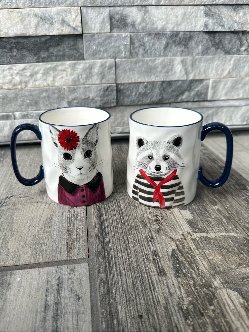 “Hipster” Animal Ceramic Mugs set of 2